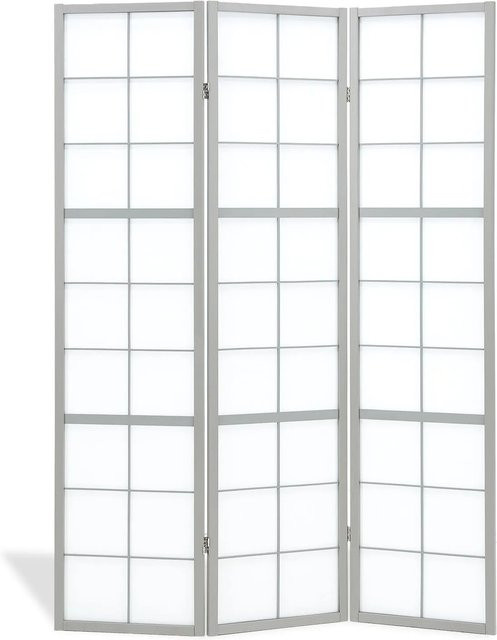 Homestyle4u Paravent Raumteiler 3-teilig aus Kiefernholz mit Shoji-Stoff in Gitteroptik, Farbe: Grau/Weiß, H x B x T: 179 x 132 x 2 x 3 cm - Bild 1