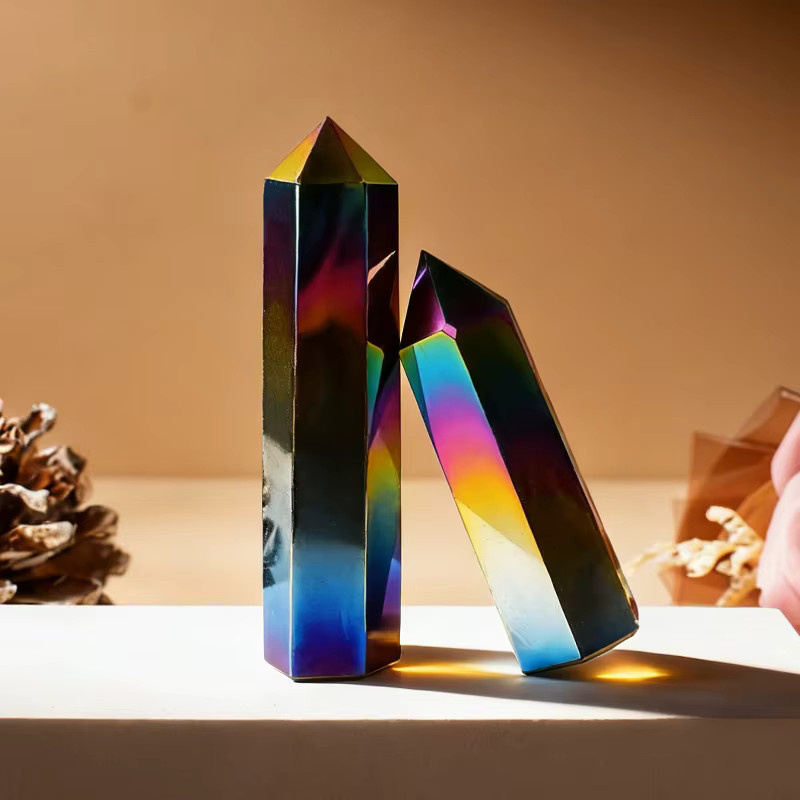 RYCRYSTAL Obsidian Kristallpyramide in Schwarz und Mehrfarbig als Heilstein für Reiki und Heimdekoration - Bild 2