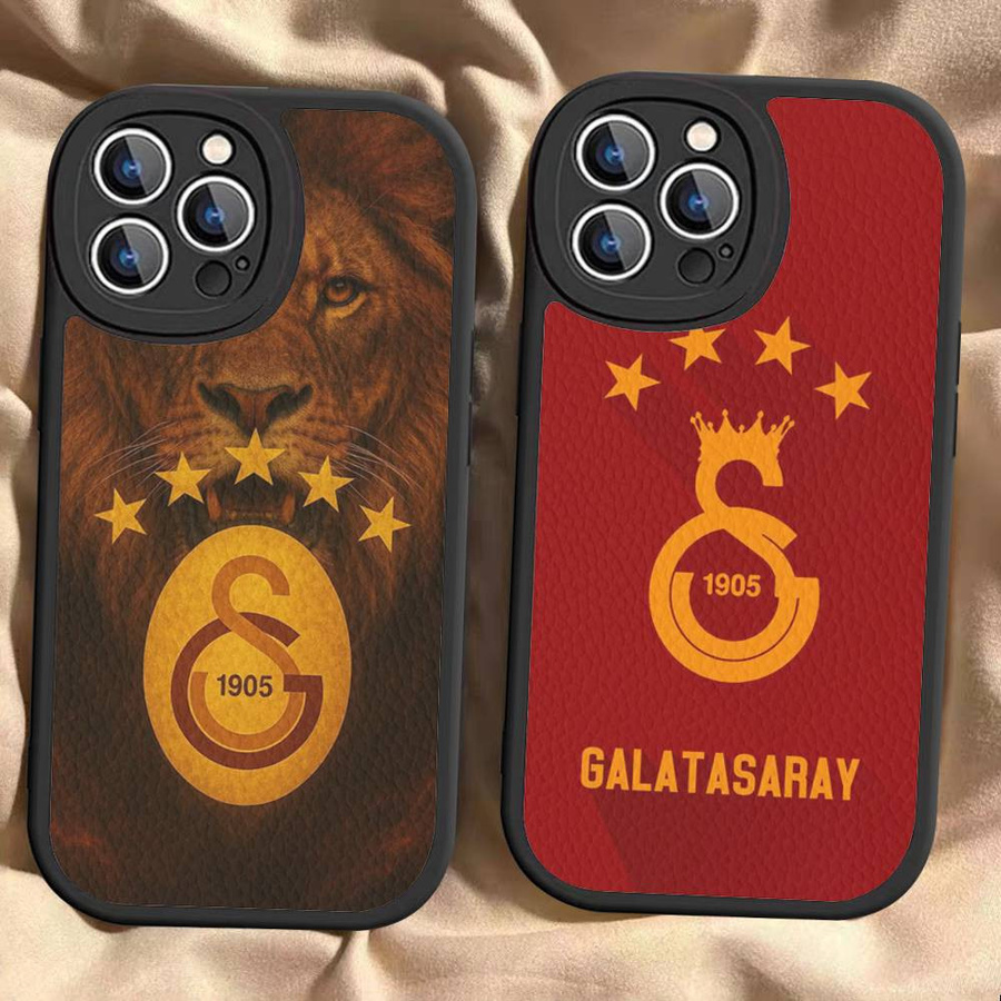 Handyhülle aus weichem Leder im Galatasaray C-Club Design für Apple iPhone 16 15 14 13 12 11 Pro Max Plus, Mehrfarbig - Bild 2