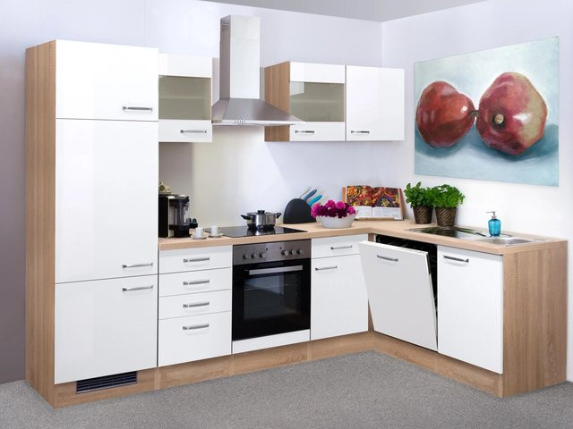 Flex-Well Exclusiv Winkelküche Valero in Hochglanz Weiß und Sonoma Eiche, B/T/H: 280 x 200 x 60 cm - Bild 1