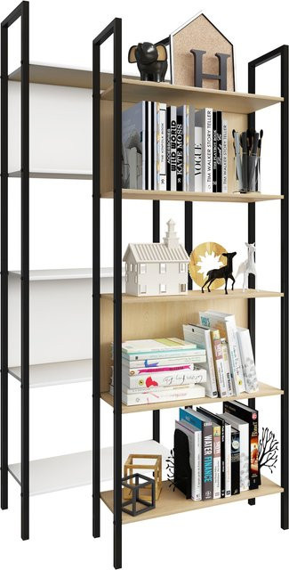 VCM Bücherregal Flakos 5 im Industrial Design aus Holz und Metall, Höhe: 165 cm, Breite: 62 cm, Tiefe: 24 cm - Bild 1