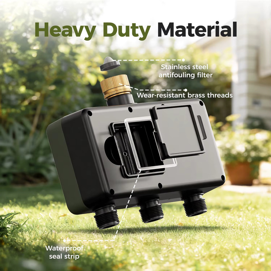 Diivoo Garten-Bewässerungstimer mit 3 Zonen und Messinganschlüssen, programmierbarer automatischer Bewässerungstimer mit Regenverzögerung sowie manuellem und automatischem Modus für deinen Rasen - Bild 2