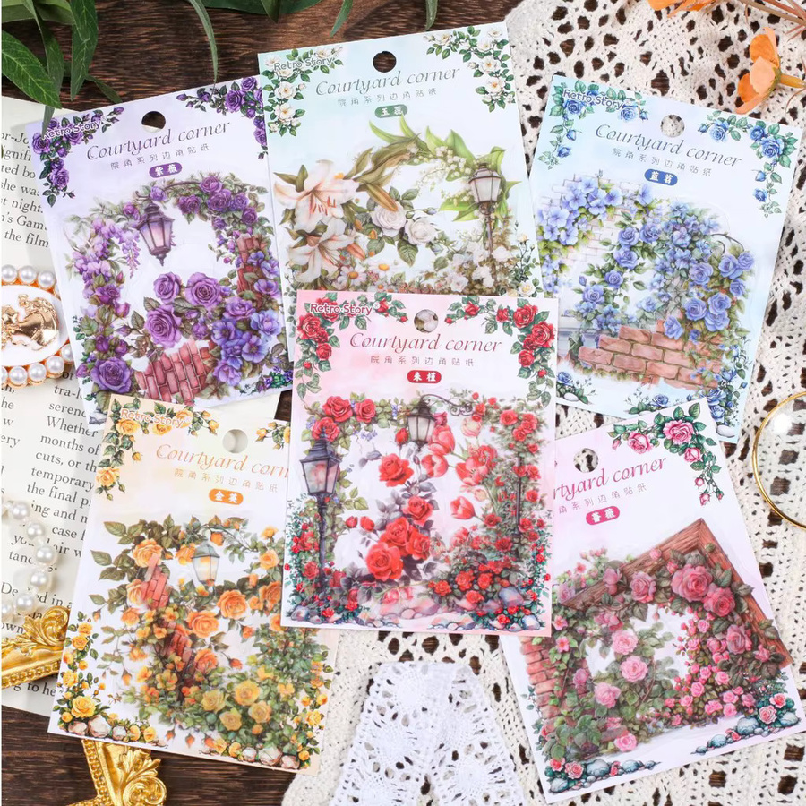 Journamm 30 Stück Blumen Eckaufkleber aus PET für DIY Tagebuch Dekoration und Scrapbooking in Mehrfarbig - Bild 3