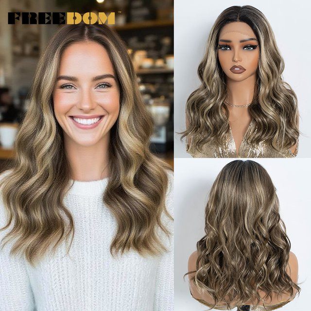 FREEDOM Lace-Front-Perücke, Ombre Braun-Blond, lockig gewellt, Damen - Bild 1