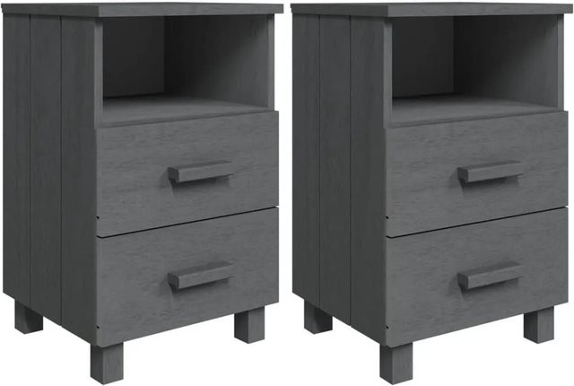 vidaXL Nachttische HAMAR Set aus Massivholz in Dunkelgrau, 2 Stück, B/T/H: 40 x 35 x 62 cm - Bild 1