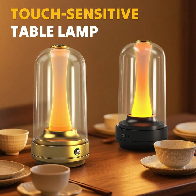 Dimmbare LED Nachtlampe mit Touch-Glas-Lampenschirm und Akku als wiederaufladbare Stimmungsleuchte für Zuhause und Café - Bild 1