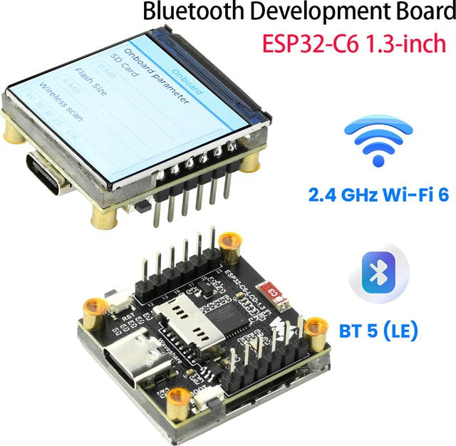 Gaqqee ESP32-C6 AIoT Entwicklungsmodul mit 1,3 Zoll IPS LCD Display, ST7789 Treiber, WiFi, Bluetooth, USB-C und 4MB Flash in Schwarz - Bild 1