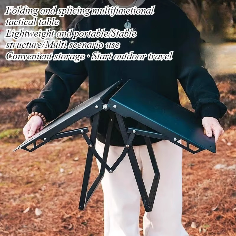 LIUSHADUOLA Outdoor Stapeltisch Schwarz Faltbarer Taktischer Campingtisch aus Metall für Picknick und Camping - Bild 3