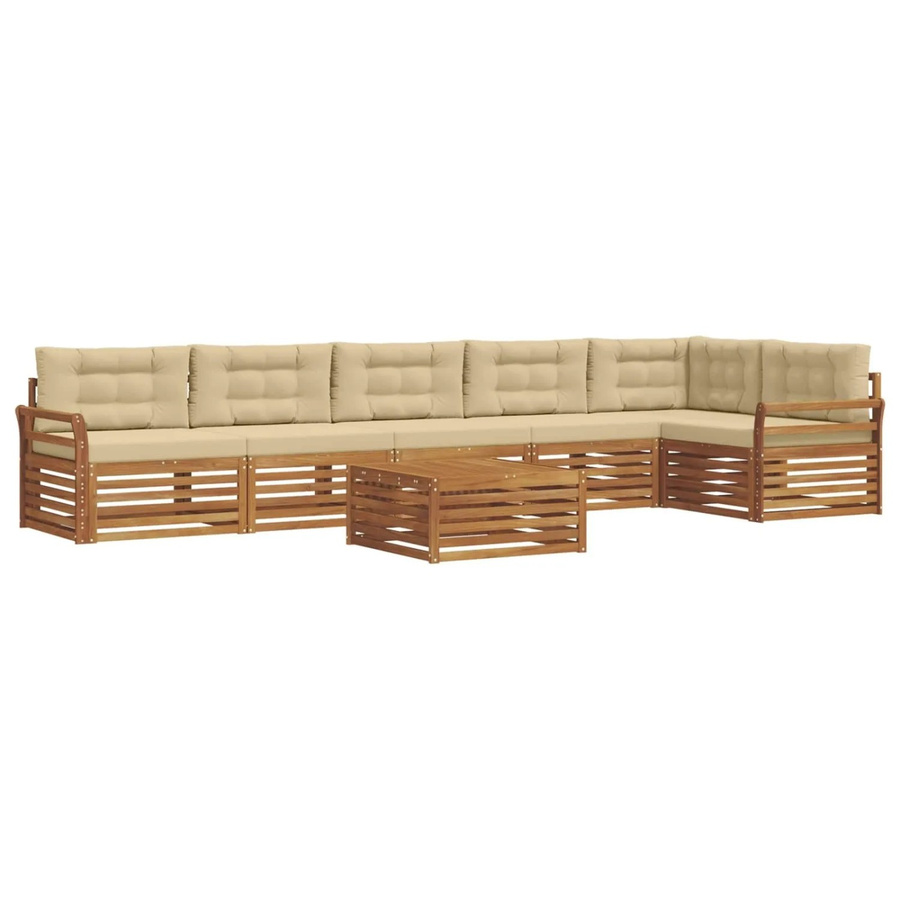 vidaXL Outdoor-Sofagarnitur 7-teilig aus Akazienholz mit Kissen in Natur und Beige - Bild 2