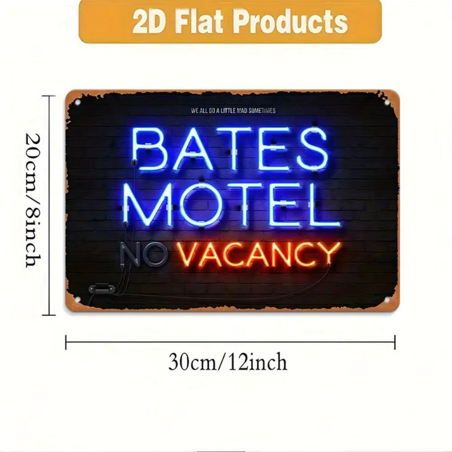 CIFBUY Metall-Wandkunst Bates Motel No Vacancy Schild in Blau im Vintage-Retro-Stil als hängende Dekoration - Bild 3
