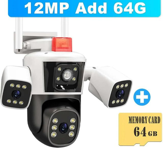 LS VISION 6K 12MP WiFi IP-Kamera für den Außenbereich in Weiß mit Panoramaansicht, drei Objektiven und PTZ-KI-Tracking zur CCTV-Videoüberwachung - Bild 1