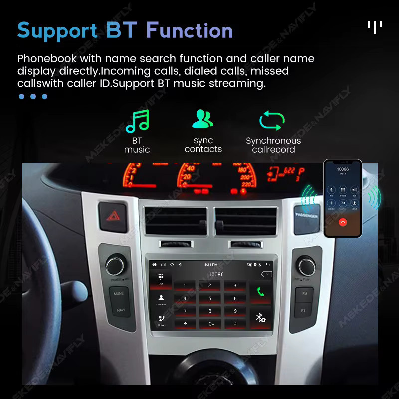 NAVIFANS Android 13 Autoradio mit CarPlay und GPS für Toyota Yaris XP90 Vitz Platz 2005-2012, 2GB RAM, 64GB Speicher, Schwarz - Bild 3