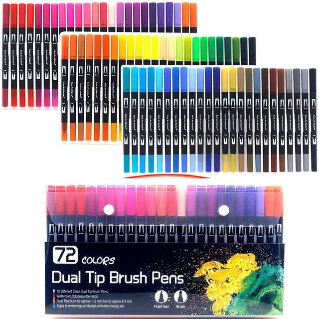 Aquarell Kunstmarker Set mit doppelseitigen Pinselspitzen und Fineliner für Kalligraphie und Malerei, Mehrfarbig - Bild 1