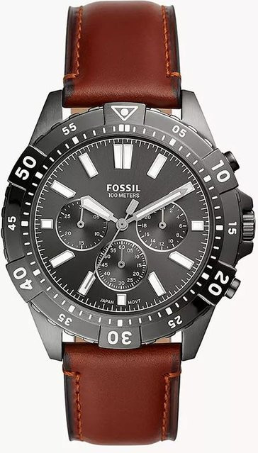 Fossil Chronograph, Quarz, Edelstahl, Leder, Grau, Herren - Bild 1