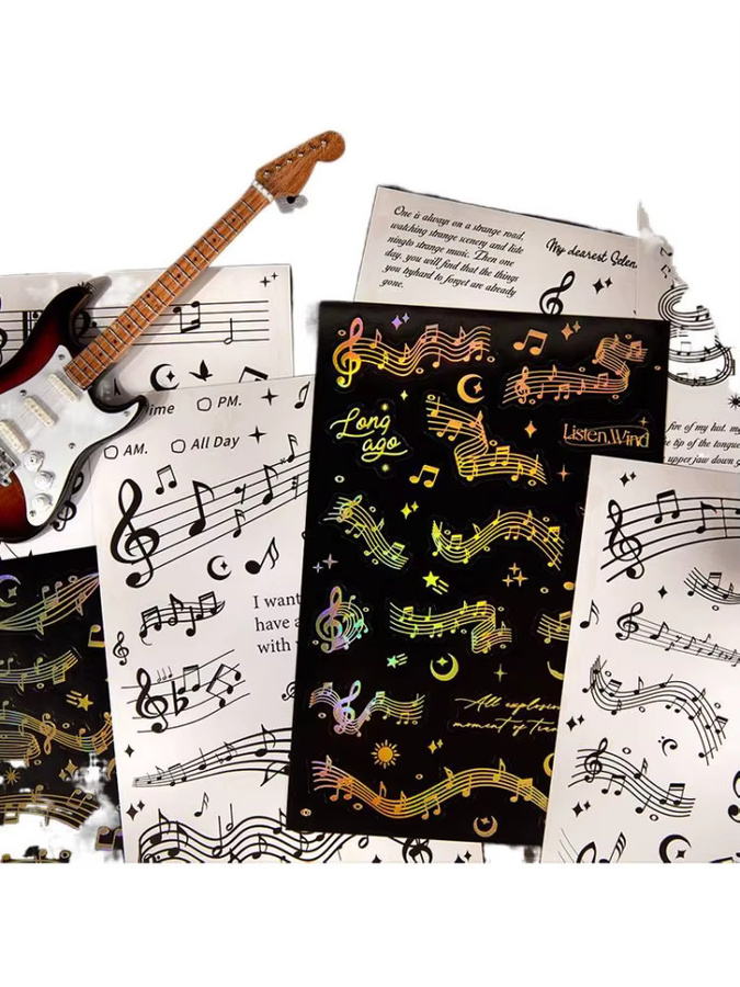 12-teiliges Set selbstklebende Musiknoten-Aufkleber mit Violinschlüssel und Notenmustern in Multicolor für deine Tagebuchdekoration - Bild 3