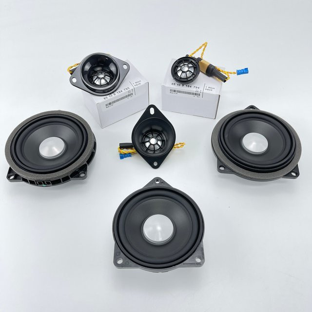 ALOONGACARR Auto-Audiosystem für BMW E60 E70 E83 E90 E92 F10 F20 F30 F32 F34 G20 G30 mit Hochtönern, Mitteltönern und Subwoofer in Schwarz - Bild 1