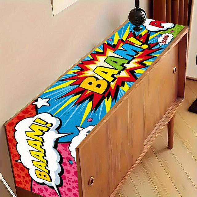 VIKAMA Tischdecke aus Leinen mit Comic-Explosionsmuster in Mehrfarbig, wasserabweisend und rechteckig - Bild 1