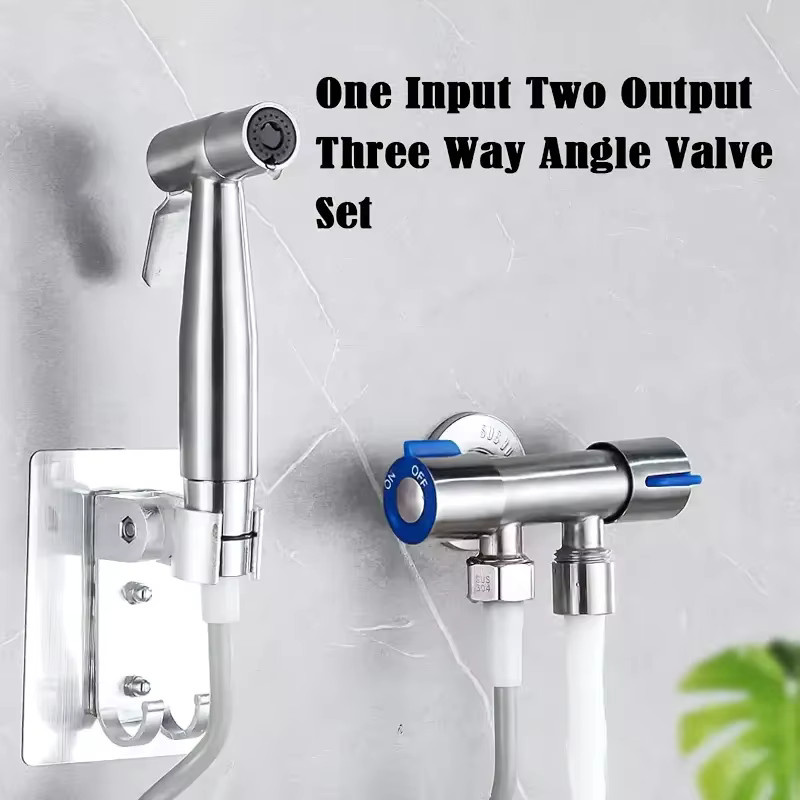 YANKE Bidet-Sprühgerät Set aus Edelstahl 304 mit Doppelfunktions-Eckventil in Silber gebürstet - Bild 2