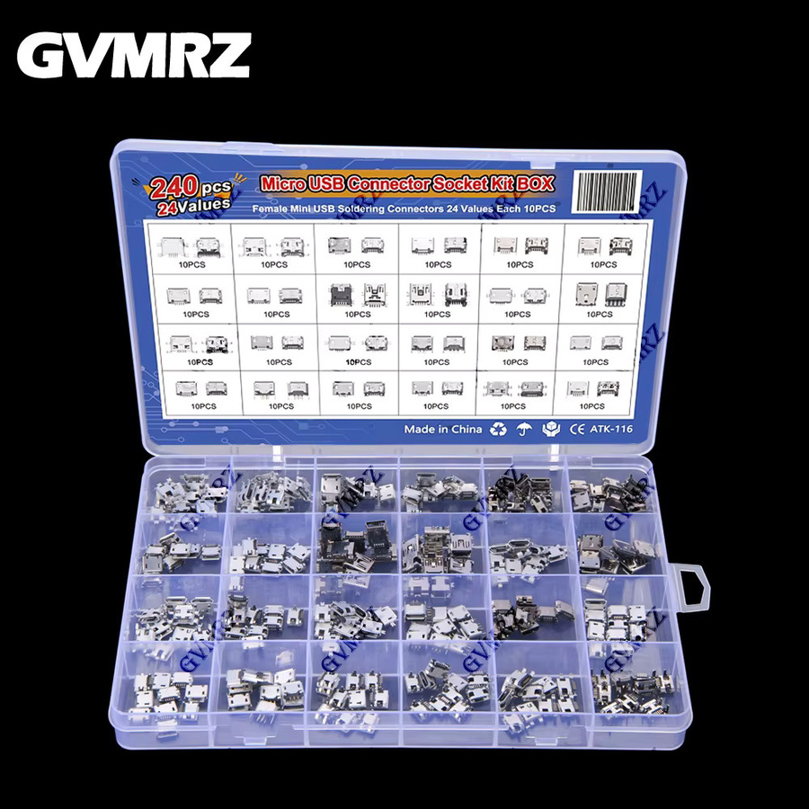 Micro USB Connector Kit mit 24 Modellen für DIY-Lötarbeiten, 240 Teile, Farbe: Silber - Bild 3