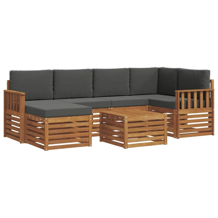 vidaXL Sofagarnitur 7-teilig aus Massivholz Akazie in Natur und Anthrazit mit L-Form und Polsterkissen - Bild 2