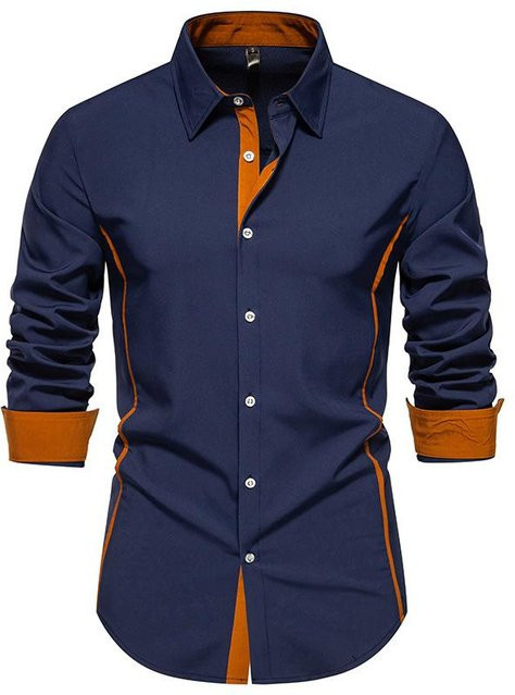Fable Langarmhemd Herren, Business Casual, dunkelblau - Bild 1