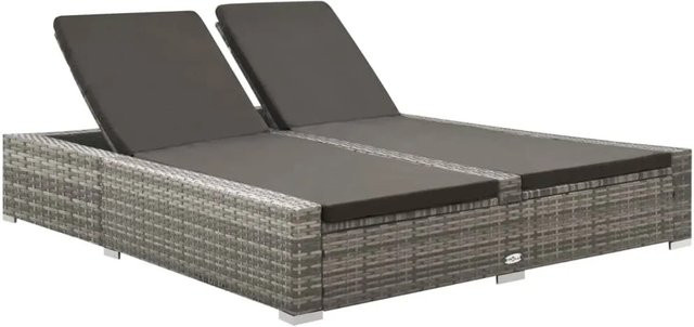 vidaXL Doppel-Sonnenliege aus Polyethylen-Rattan und pulverbeschichtetem Stahl in Anthrazit/Grau mit UV-beständigem Polyester-Polster - Bild 1