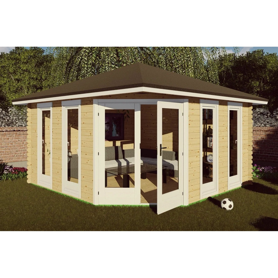 Finn Art Blockhaus York 3 Gartenhaus aus Holz mit Doppeltür und 18mm Fußboden, Farbe: Beige, B/T/H: 4 x 4 x 4 m, Wandstärke: 40 mm - Bild 2