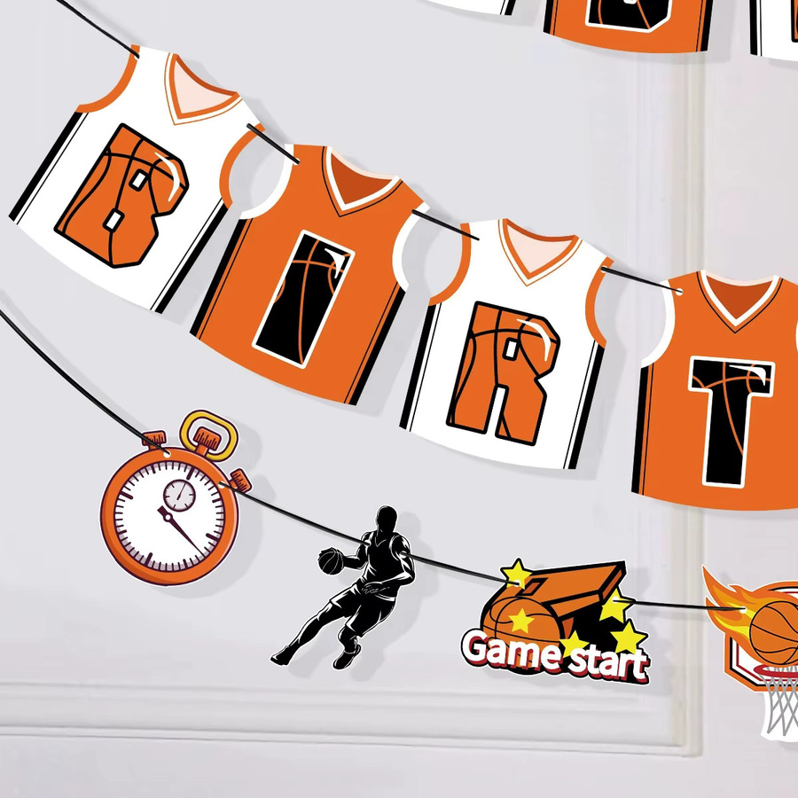 LQZZY Basketball Geburtstagsparty-Dekorationsset mit Wimpel, Kuchenaufsatz und Karte in Orange - Bild 2