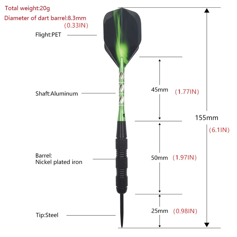 Yernea Dart-Set, 3-teiliges Set, Grün, Metall - Bild 2