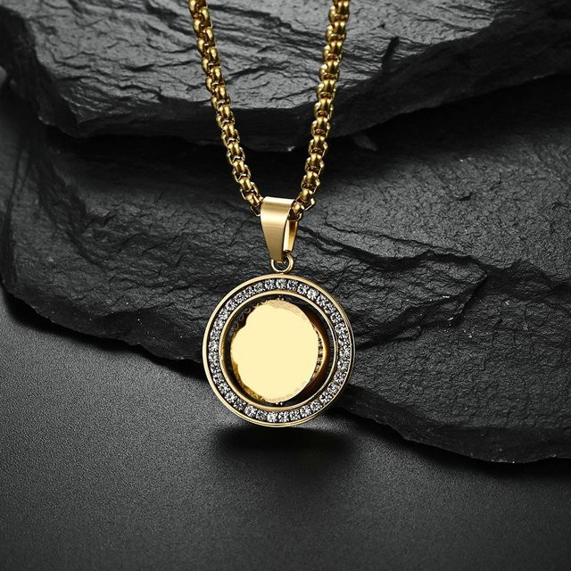 YIRAN Halskette mit Drehbarem Kreisketten-Edelstahlanhänger, Black, Unisex - Bild 1