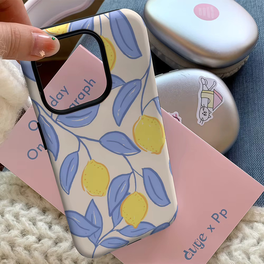 Blue Leaf Lemon Handyhülle für Apple iPhone 11 bis iPhone 17 Pro Max Plus in Blau und Multicolour mit doppelschichtiger Rückseite - Bild 4