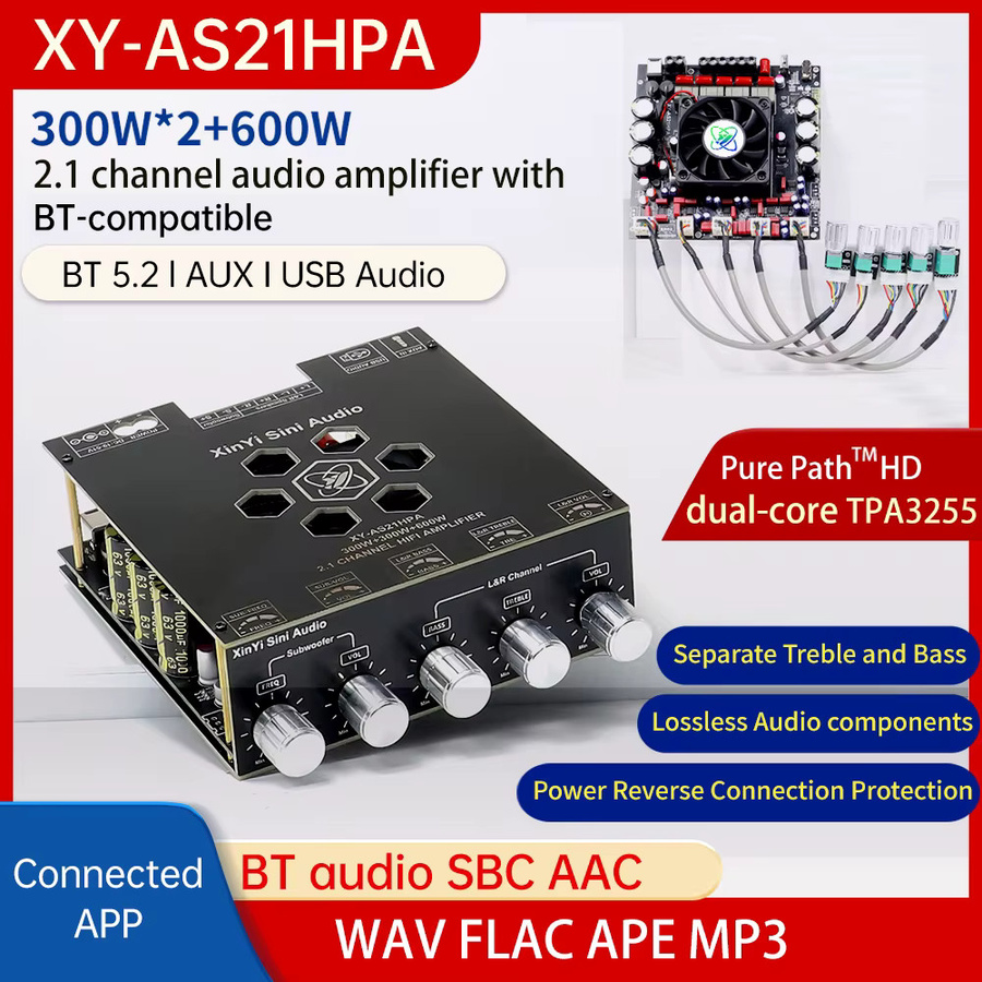 diymore AS21HPA Bluetooth Digitalverstärkerplatine 2.1-Kanal mit TPA3255-Chip, Schwarz - Bild 2