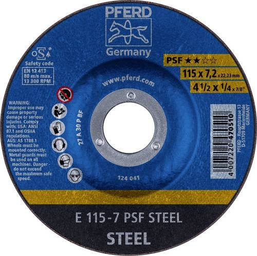 PFERD PSF STEEL Schruppscheibe gekröpft für Stahl, Durchmesser: 115 mm, Bohrungs-Ø: 22,23 mm, Blau - Bild 1