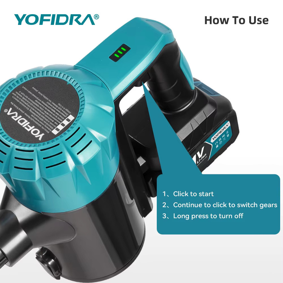 Yofidra Bürstenloser Elektrischer Akku-Staubsauger mit 30kPa Saugkraft und 2 HEPA-Filtern, kompatibel mit Makita 21V Akku, für Zuhause und Auto - Bild 5