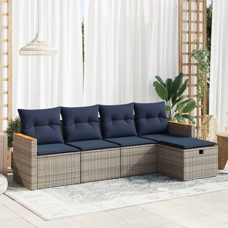 5-tlg. Garten-Sofagarnitur aus Poly-Rattan mit Kissen in Grau von vidaxl - Bild 1