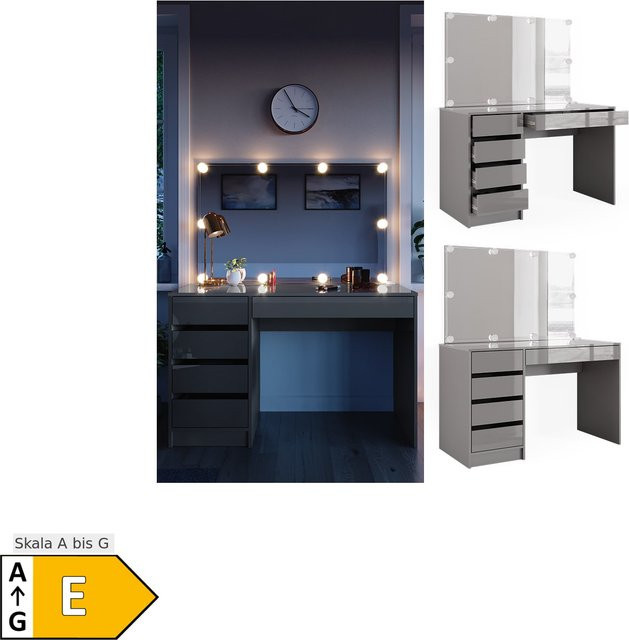 Vicco Schminktisch in Sherry Grau mit LED-Beleuchtung und Hochglanz-Finish, B/T/H: 120 x 75 x 75 cm - Bild 1