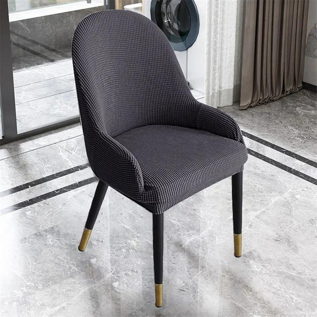 Einfarbige Polarfleece Halbkreis Sesselbezüge aus Stretch-Material für Esszimmerstühle, Grau - Bild 1