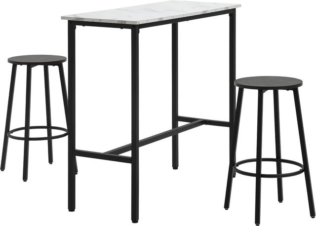 HOMCOM Bartisch Set mit 2 Barhockern in Marmoroptik, 3-teilige Essgruppe für Küche und Essbereich, Weiß und Schwarz, B: 100 cm, T: 40 cm, H: 90 cm - Bild 1