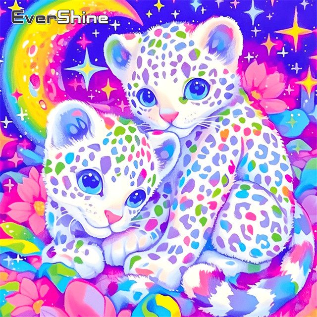 Evershine Kreuzstich-Set mit Leopardenmuster und Mond-Motiv in Multicolour, B/H: 30 x 30 cm - Bild 1