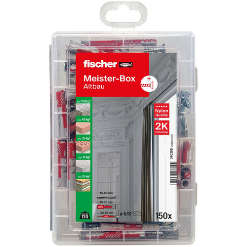 Fischer Meister-Box Altbau Sortimentskasten aus Kunststoff mit Dübeln und Schrauben, grau und transparent - Bild 1