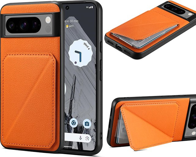 EUCAGR Stoßfeste Leder-Brieftasche mit Magnetverschluss und Kartenhalter für Google Pixel 10 9 Pro 8 Pro 7 6 Pro 8A in Orange - Bild 1