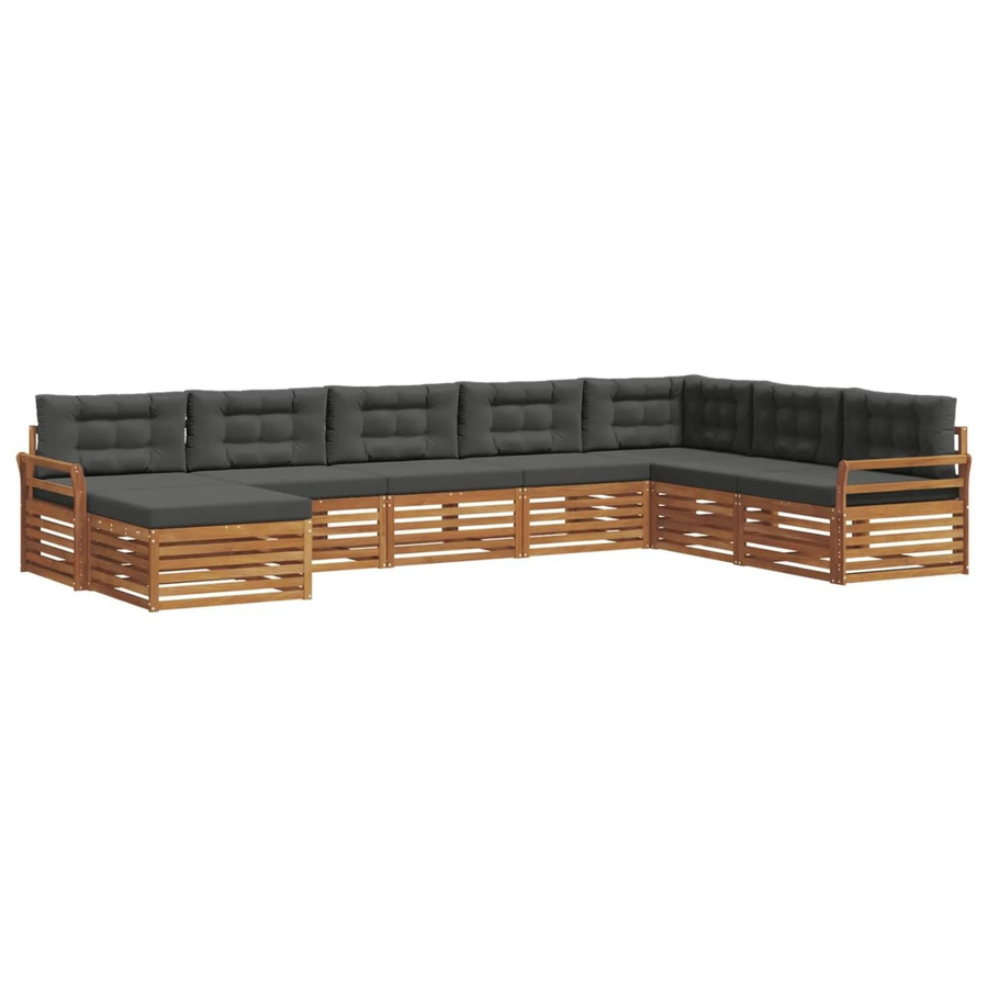 vidaXL Sofagarnitur 8-teilig L-Form aus Massivholz Akazie in Natur und Anthrazit mit Polsterung und Kissen - Bild 2