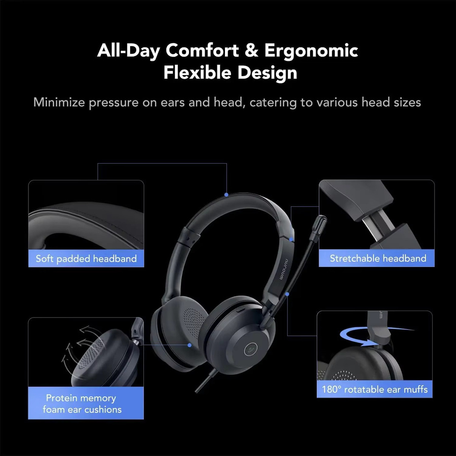 Nuroum HP21 Headset mit Mikrofon und Geräuschunterdrückung, USB-A und USB-C, Schwarz - Bild 3