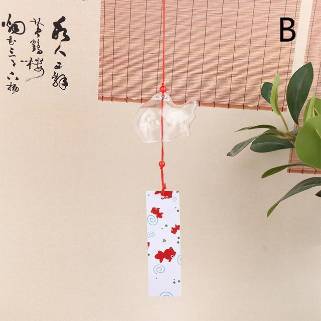 Japanisches Glas-Windspiel Furin mit Goldfisch-Ornament in Gold und Transparent als hängendes Außendekor - Bild 1