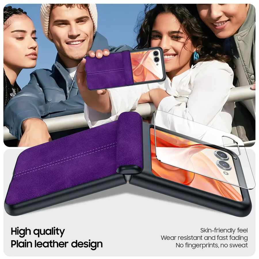 BANGZAO Lederhülle für Motorola Razr 50 60 70 mit Scharnierschutz und integriertem Displayschutz, stoßfeste Abdeckung, Lila - Bild 4