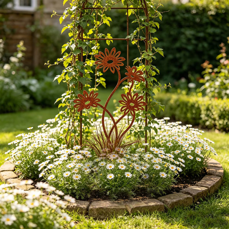 Schmiedeeiserner Garten-Dekostab mit Blumensilhouette in Braun, rustikaler Pflanzpfahl aus Metall für Blumenbeete und Rasenflächen, Höhe: 30,0 cm, Breite: 16,5 cm - Bild 5