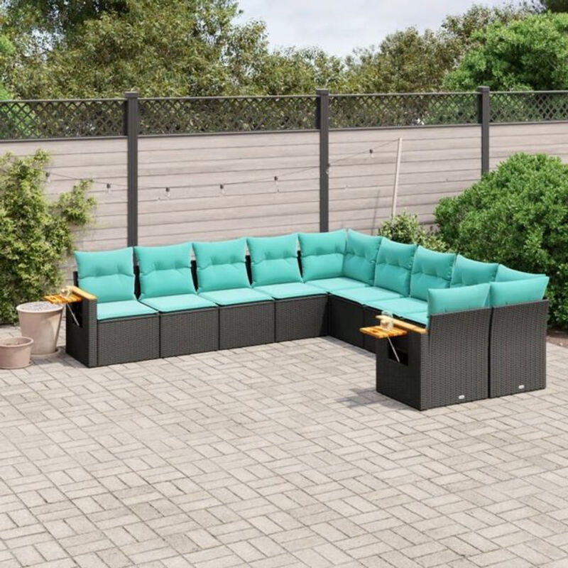 Vidaxl 10-tlg. Garten-Sofagarnitur mit Kissen aus Polyrattan in Schwarz - Bild 1