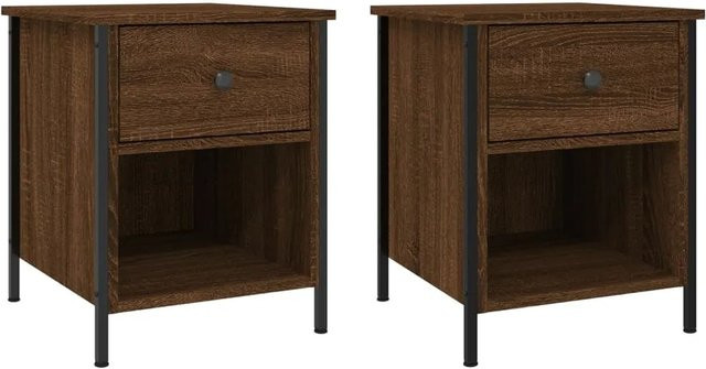Set aus 2 vidaXL Nachttischen in Braun mit Eichen-Optik, B/T/H: 40 x 42 x 50 cm - Bild 1