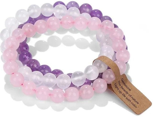 Damenarmband Amethyst, Kristall, Weiß, 8mm, 19cm - Bild 1