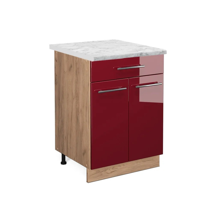Vicco Küchenunterschrank Fame-Line Bordeaux Hochglanz in Eiche mit Schublade und Soft-Close-Türen, B/T/H: 60 x 29,53 x 82 cm - Bild 2